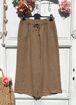 Olasz, cargo, 3/4-es len nadrág, camel színben:))