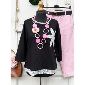   Olasz, csipke nyakú, aljú, mintájú pulcsi, fekete alappal:))