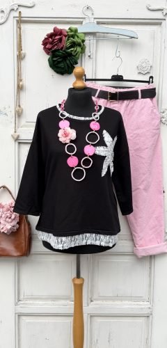 Olasz, csipke nyakú, aljú, mintájú pulcsi, fekete alappal:))