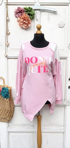 Olasz, hosszított, patchwork, extra szabású, rózsaszín felső, felirattal:))