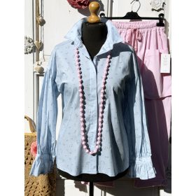 Olasz, fodros ujjú apró virágos blúz, kék alappal:)) 