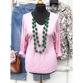 Olasz, finom kötött, V nyakú rózsaszín felső:))