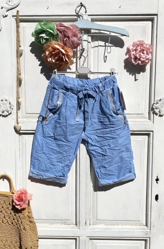 Olasz, extra kényelmes és rugalmas cipzáros, kék rövid nadrág:)))