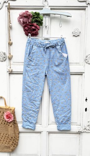 Olasz, extra kényelmes és rugalmas apró virág mintás nadrág, kék alappal:)))