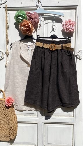 Olasz, len nadrág, bővebb szár résszel, barna színben, ajándék övvel:))