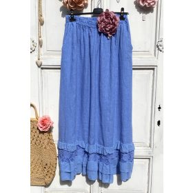   Olasz, len, alján rétegelt fodros szoknya, kék színben:))