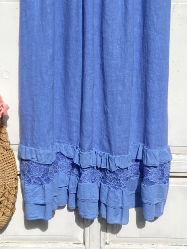Olasz, len, alján rétegelt fodros szoknya, kék színben:))