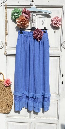 Olasz, len, alján rétegelt fodros szoknya, kék színben:))