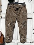   Olasz, extra kényelmes és rugalmas virág mintás nadrág, pasztell barna:)))