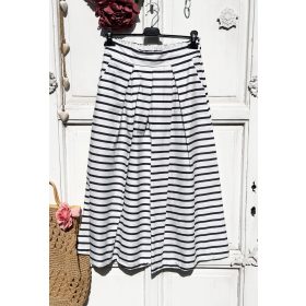 Olasz, elején rakott kék/fehér csíkos, zsebes szoknya:))