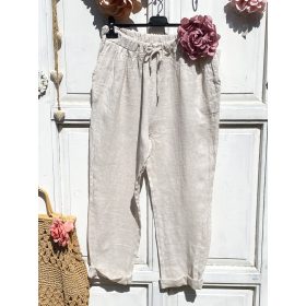 Olasz, len nadrág zsebekkel, bézs színben:))