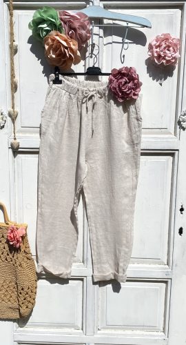 Olasz, len nadrág zsebekkel, bézs színben:))