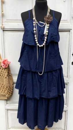 Olasz, rétegelt fodros, spagetti pántos ruha, kék színben:))