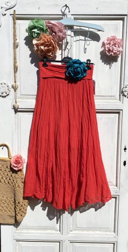 Olasz, libbenős pamut gyűrt szoknya, piros színben:))