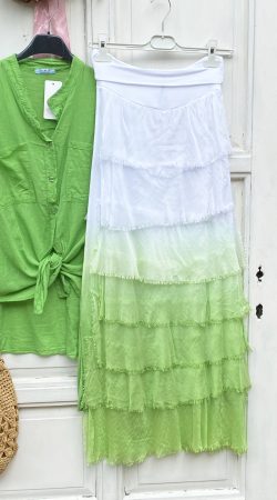Olasz, rétegelt maxi szoknya, színátmenettel, zöld/fehér színben:))