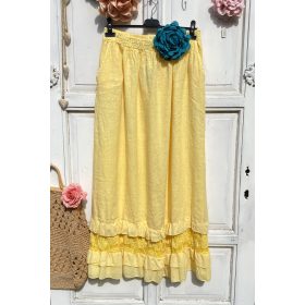   Olasz, len, alján rétegelt fodros szoknya, sárga színben:))
