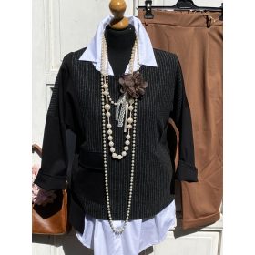   Olasz, csíkos/zsebes, extra szabású felső, fekete/szürke színben:))