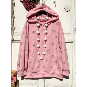   Olasz, virág mintás, kapucnis pulcsi, rózsaszín alappal:))