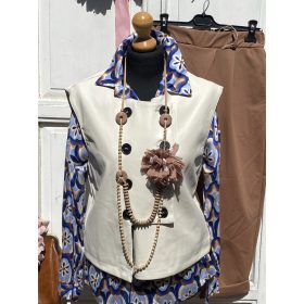   Olasz, dupla soros, bőr hatású mellény/ felső, krém színben:))