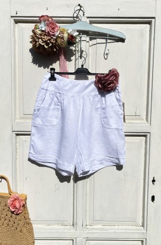 Olasz, len rövid nadrág, zsebekkel, fehér színben:))