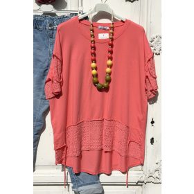   Olasz, alján kerekített, elején és ujján csipkés rózsa bors, hosszított felső:))