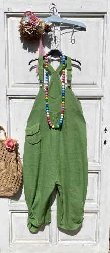 Olasz, len kertész nadrág, zsebekkel, zöld színben:))