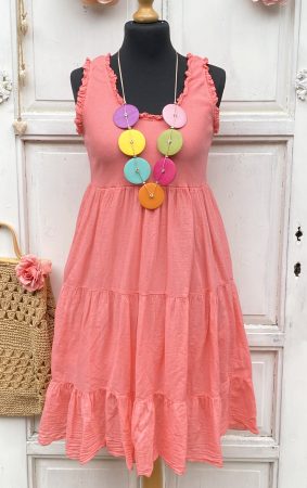 Olasz, fodros trikó pántos ruha, rózsa bors színben:))