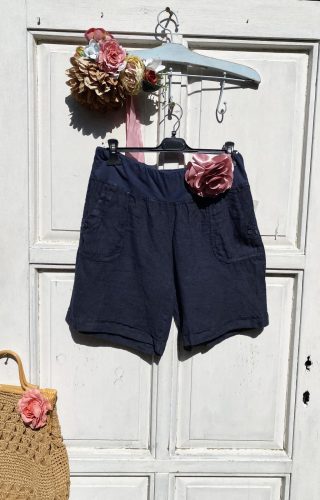 Olasz, len rövid nadrág, zsebekkel, kék színben:))