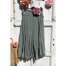 Olasz, libbenős pamut gyűrt szoknya, zöld színben:))
