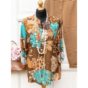 Olasz, camel/türkiz/karamell virágos blúz:))