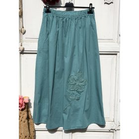   Olasz, A vonalú, rávarrt horgolt virágos, zsebes menta szoknya:))