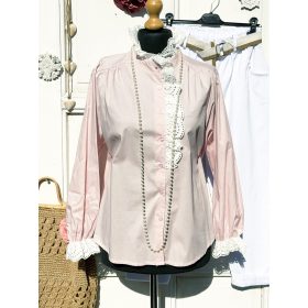   Olasz, csipkés zsabós blúz, pasztell rózsaszín színben:))