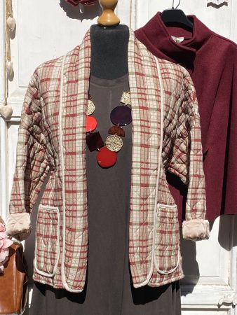 Olasz, steppelt, zsebes barna/Bézs/burgundi kockás kabát:))) Olasz, steppelt, zsebes barna/Bézs/burgundi kockás kabát:)))