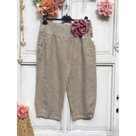 Olasz, 3/4-es len, mély bézs, zsebes nadrág:))