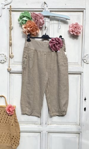 Olasz, 3/4-es len, mély bézs, zsebes nadrág:))