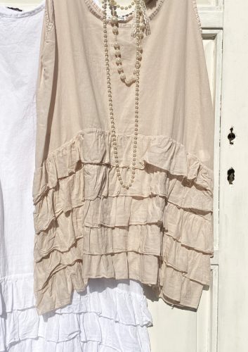 Olasz, rétegelt fodros lagenlook hosszított felső, púder színben:))