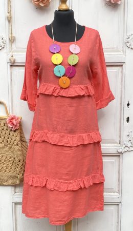 Olasz, rétegelt fodros len ruha, rózsa bors színben:)) Olasz, rétegelt fodros len ruha, rózsa bors színben:))