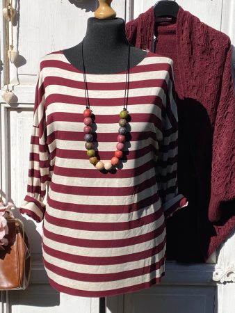 Olasz, hosszított burgundi/bézs csíkos felső:)) Olasz, hosszított burgundi/bézs csíkos felső:))