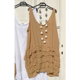   Olasz, rétegelt fodros lagenlook hosszított felső, karamell színben:))