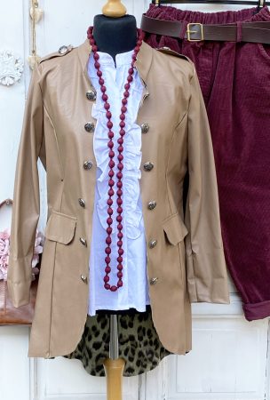 Olasz, dupla soros gombos, hosszított bőr hatású kabátka/blézer karamell színben:))