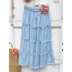   Olasz, rétegelt fodros, gumis derekú vékonyabb farmer szoknya:))