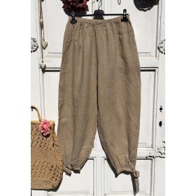 Olasz, alján kötős len nadrág, camel színben:))